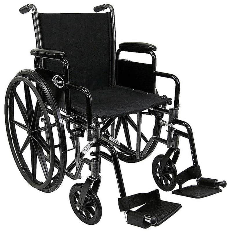 Karman LT-700T Lightweight Wheelchair with Removable Armrest, 18 inch Seat Silver Vein