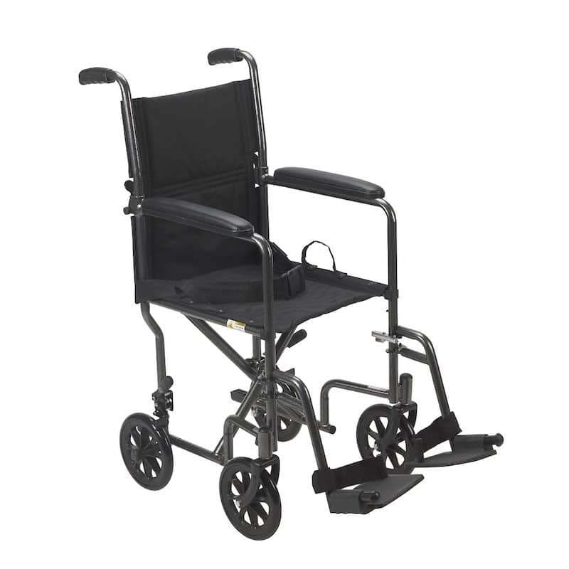 Drive Medical Lightweight Steel Transport Wheelchair, Fixed Full Arms, 19 inch Seat